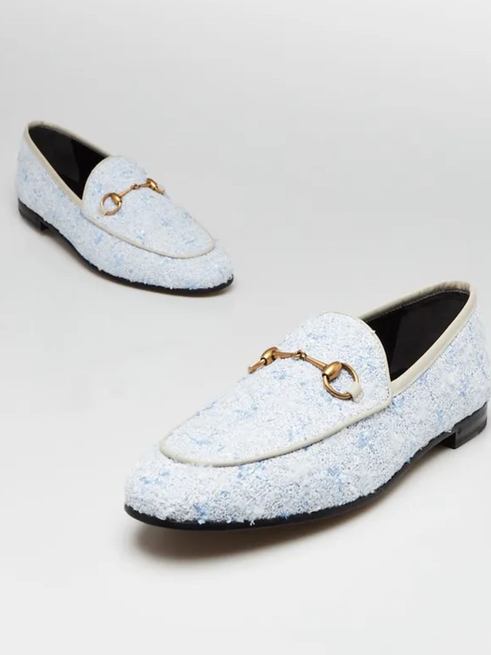Gucci Jordaan Blue Tweed Loafers Size 37.5